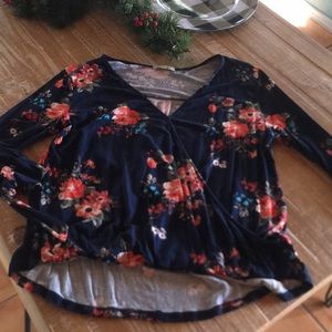 Navy Blue Floral Blouse